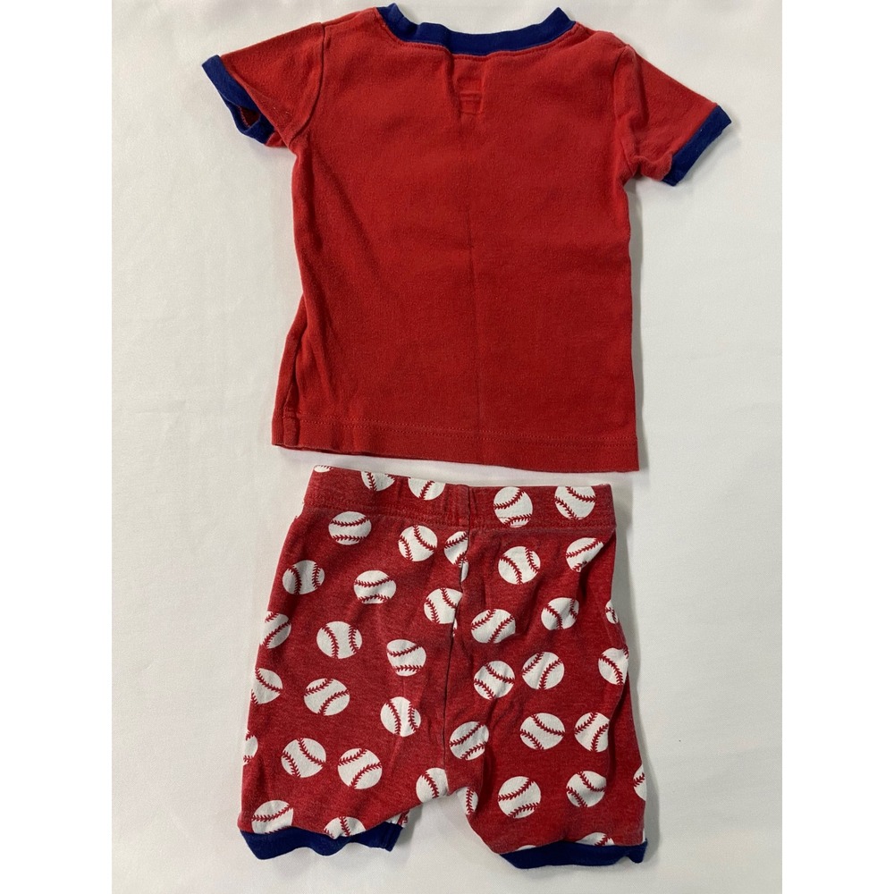Old Navy Kids Pajama Set of 2 12-18M Baseball Star Handsome Red Green Striped - Picture 7 of 14